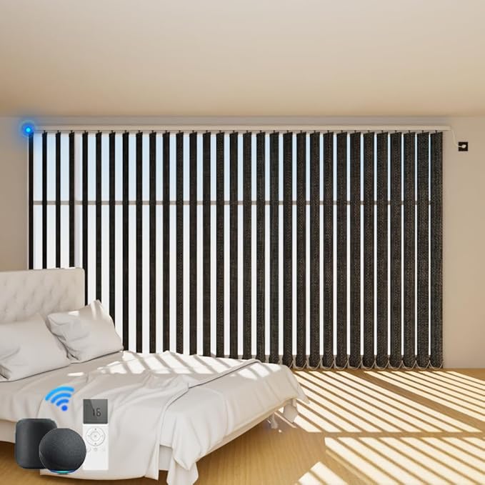 Blindify Motorized Vertical Blinds Compatible with Alexa Google Home, Blackout Sliding Door Shades Smart Vertical Blinds Remote Control Customize, 3-Layer Dark Grey