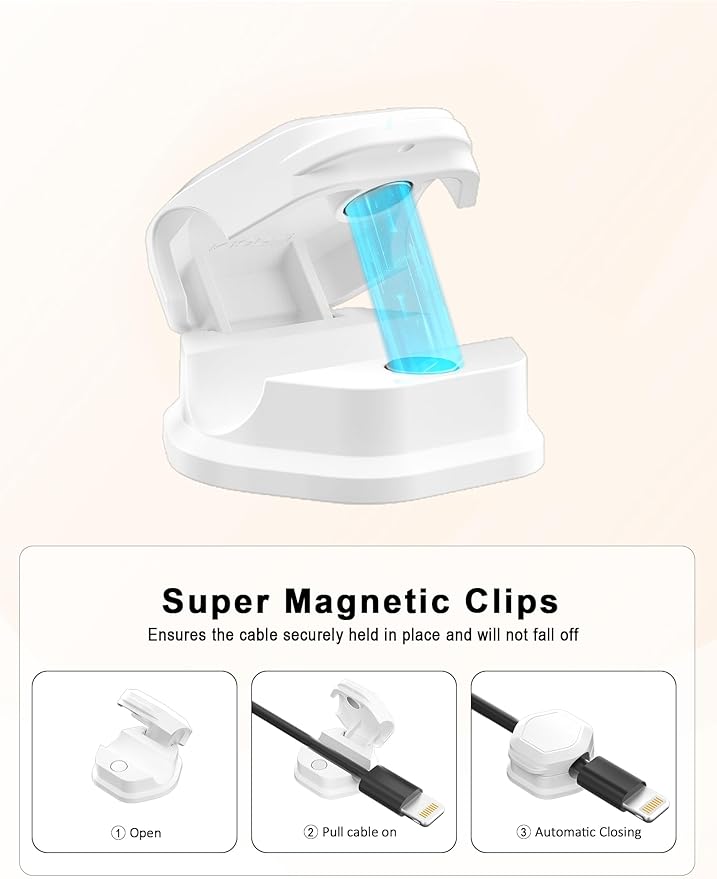 14 Pack Cord Holder - Magnetic Cable Clips - Cord Holder for Nightstand - Cord Organizer for Desk, Magnetic Cord Organizer, for Desk, Nightstand, Phone Charger, Computer, Home, Office, Car (White)