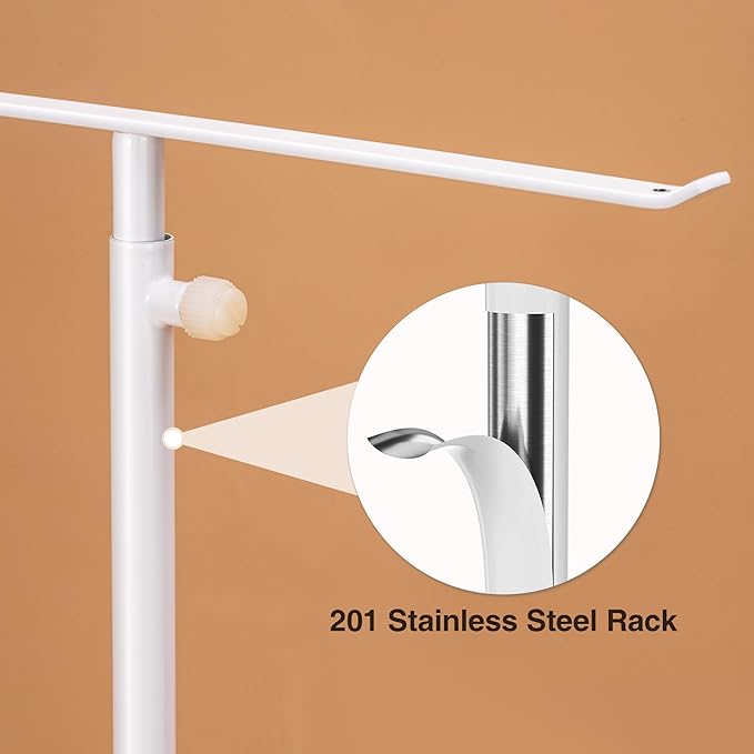 Josmimic White Necklace Holder Jewelry Organizer Stand – Adjustable Height T‑Bar Jewelry Display with White Marble Base, Necklace & Bracelet Holder, Countertop Jewelry Tree