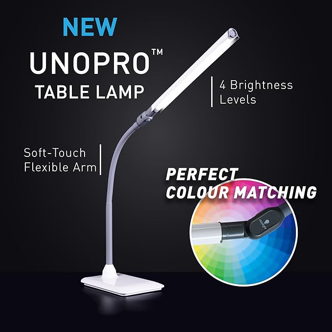 Daylight Company Uno Pro Table Lamp, Standing Lamp for Living Room, Bedroom, Salon, Office, Touch Control, Flexible Arm, Sleek Design, Multipurpose