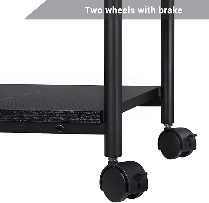 VASAGLE Heavy-Duty Printer Stand with Locking Wheels, 3-Tier Industrial Mobile Cart with Storage Shelf, Printer Table for Home, Office, 26.2-30.1" Adjustable Height, Ebony Black UOPS03B