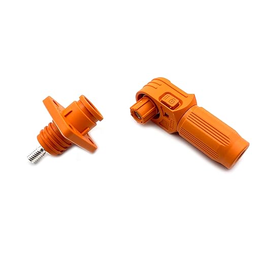 350A Battery Energy Storage Connector, 120mm² High Current Connectors IP67 Waterproof Stud Wiring Power Adapter Quick Plug Terminal Right Angle Plug and Socket （1500V Orange)