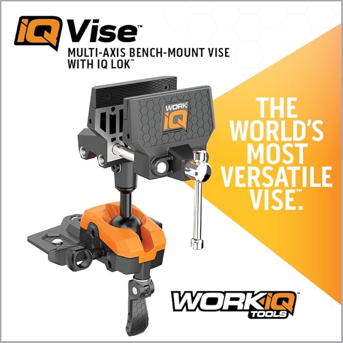 360° Rotating Bench Vise with 5" Jaw Pads - Versatile Woodworking & Pipe Vise for Home Improvement Projects - Compatible with Work Table Workbenches & IQ Connect Accessories