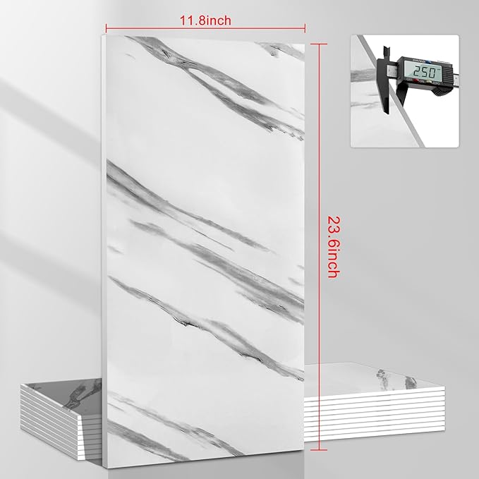 Wall Panels Peel and Stick，PVC Imitation Artificial Marble Tiles Sticker，10 pcs 23.6" L x 11.8" W，Heat-Resistant Backsplash Tile，Ideal for Kitchen Bathrooms Living Rooms Bedrooms.