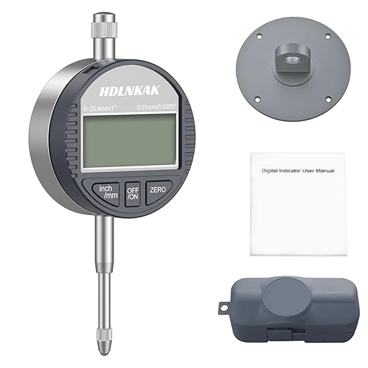 HDLNKAK Electronic Digital Dial Indicator Gauge Inch/Metric Conversion 0-1 Inch/25.4 mm Digital Probe Indicator Dial Test Gauge High Resolution: 0.0005''/0.01mm