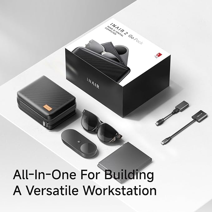 INAIR 2 Pro Go Pack| INAIR OS| AR Glasses + Pod + Fold Keyboard| Compatible with Vast Android apps| 6-Screen Expansion| Wireless PC Streaming| 3DoF Spatial Hovering| Real‑Time 2D‑to‑3D