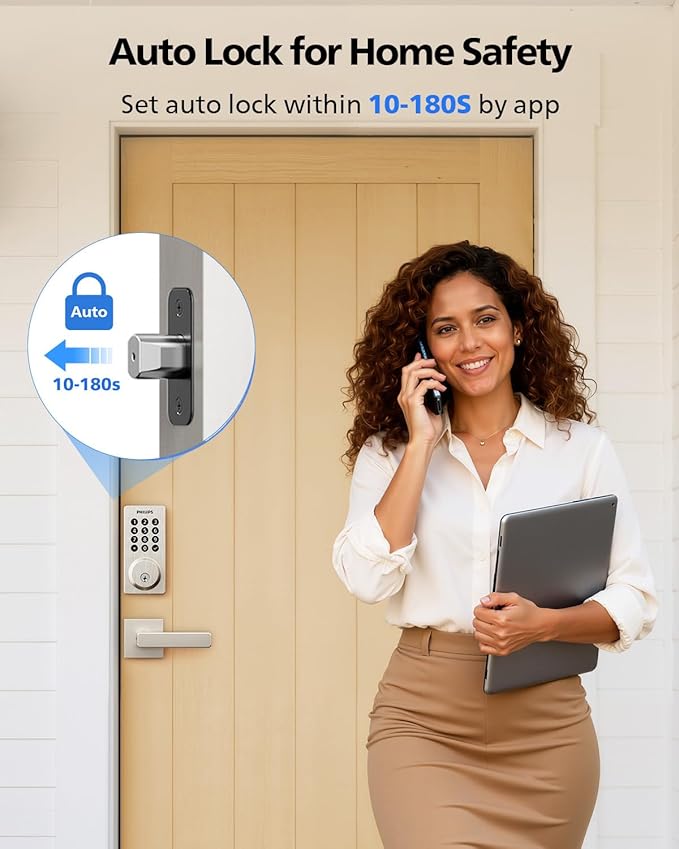 Philips Wi-Fi Smart Door Lock, Keyless Entry Door Lock with App Control,Fingerprint ID,Auto Lock,Keypad Deadbolt with Wi-Fi Bridge Adaptor,Smart Locks for Front Door-Matte Black
