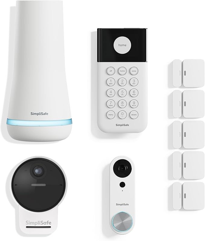SimpliSafe 9 Piece Wireless Home Security System Gen 3 with Outdoor Camera and Wired Video Doorbell - Optional 24/7 Professional Monitoring - No Contract - Compatible with Alexa and Google Assistant