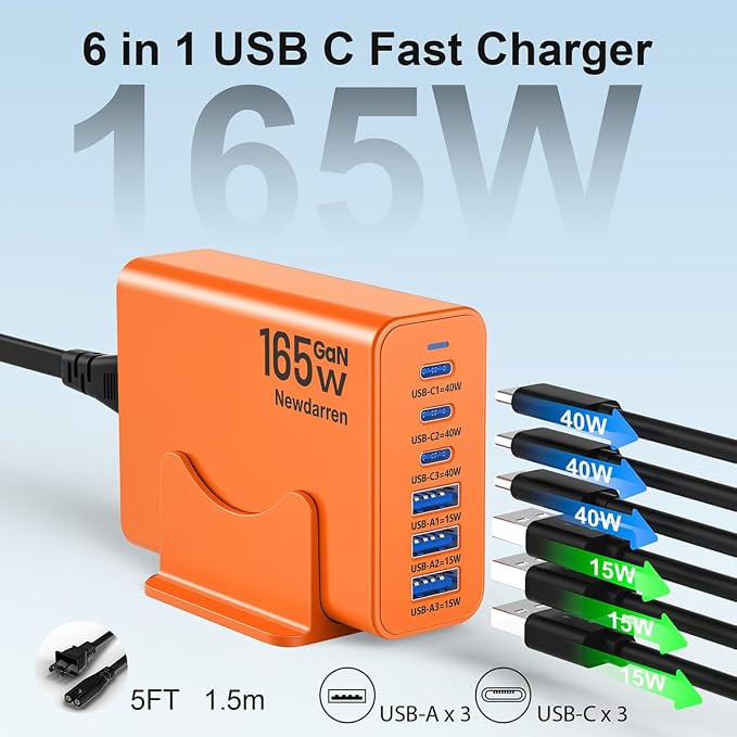 165W GaN USB C Charging Station, 6-Port Desktop Charger - Image 2