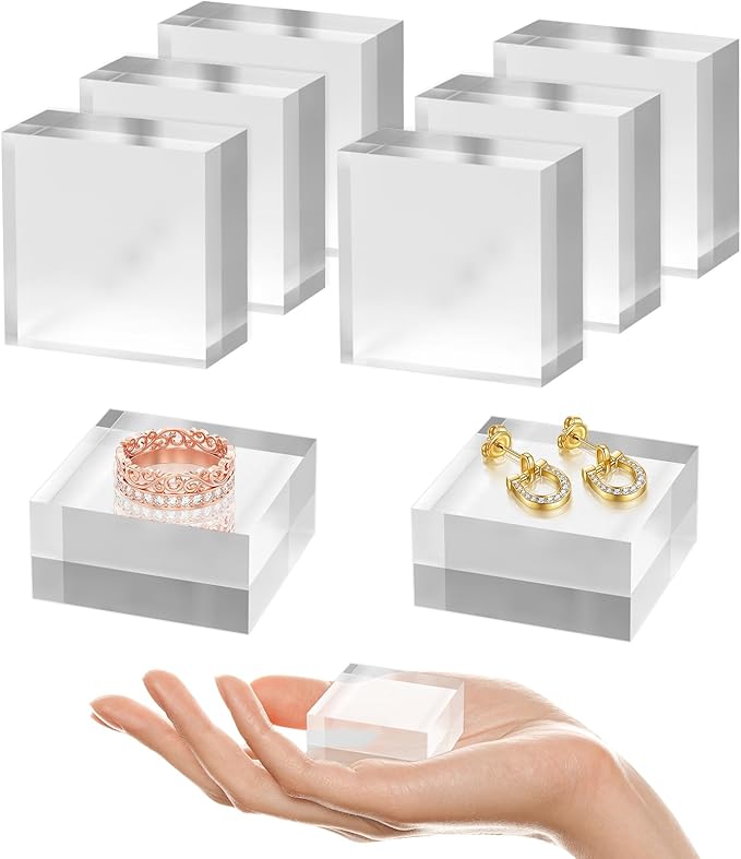 SAMYUCHO Acrylic Base 8 Pieces Acrylic Blocks for Display 2 X 2 X 1 Inch Square Riser Display Stands Trophy Base Pedestal Stands Clear Cube for Trophy Jewelry Props Food Party Crafts