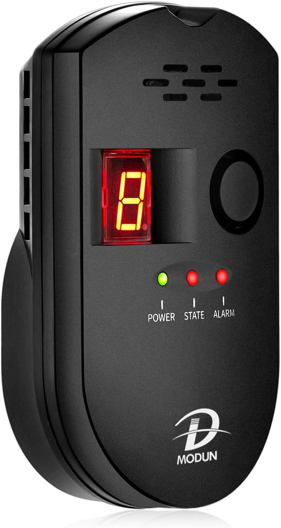 D MODUN Gas Detector, Natural Gas/LPG/City Coal Gas Leak Detector, Plug-in Sensor Gas Monitor with Sound Alarm and LED Display, Methane Propane Butane Combustible Gas Alarm for Kitchen RV Garage-Black