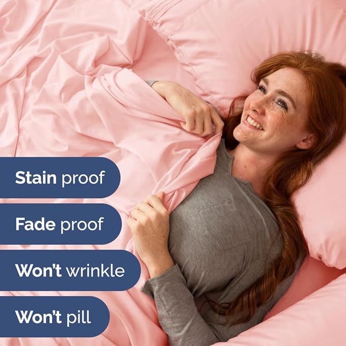 Full XL Bed Sheet Set - 4 Piece Extra Long Extended Full XL Sheets - Soft, Breathable & Cooling - Fits 8" to 16" Mattress w/ Deep Pockets - 54" x 80" - Easy-Fit, Wrinkle & Fade Resistant - Baby Pink