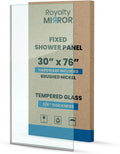 Royalty Fixed Shower Screen - 30" x 76" Frameless 3/8" Clear Tempered Glass Panel with Hardware - Easy Clean Smart Guard Coating - Minimalist Modern Design for Bathroom - Brushed Nickel