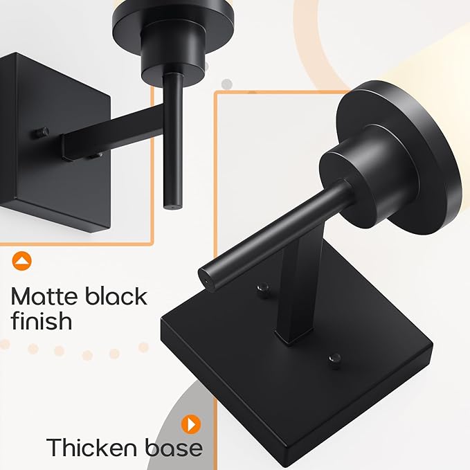 AONEON Wall Light Fixtures Matte Black Bathroom Vanity Lights Over Mirror with White Frosted Glass Shade, Wall Lamps for Porch Entrance, 2 Pack T001MB-L1-P2