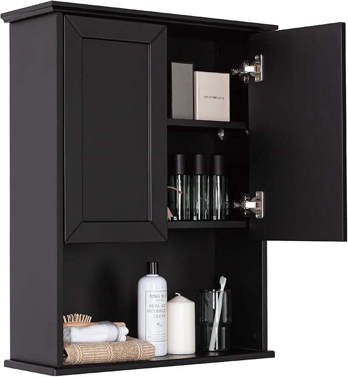 Black Bathroom Wall Cabinet 23x29 inch Wooden Bathroom Medicine Cabinet with 2 Doors and Adjustable Shelf, Wall Mounted Cabinet Over Toilet Storage Cabinet | 2 Doors, Adjustable Shelf, Wall Mounted, Over Toilet Storage