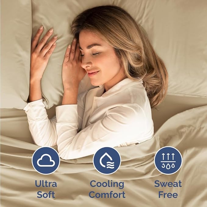 RV Short Queen Sheet Set 60 X 75 - 4 Piece RV Short Queen Bed Sheets - Soft, Breathable & Cooling - Designed for Bunks, Trailers and Campers - Fits 8” to 12" Mattress - Hotel Luxury Bedding - Beige