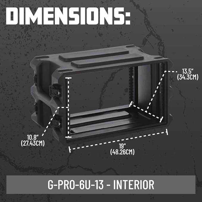 Gator Cases Pro Series Rotationally Molded 6U Rack Case with Shallow 13" Depth, Made in USA (G-PRO-6U-13)