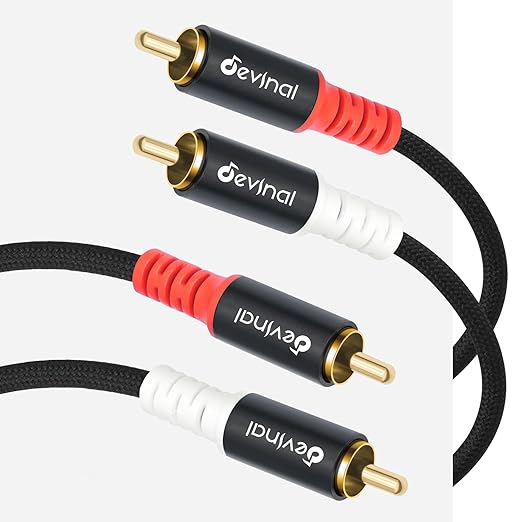 Devinal 16FT RCA Cables, 2RCA to 3RCA Audio Cable, Male Stereo RCA Cord Shielded Braided for Home Theater, HDTV, Amplifiers, Hi-Fi Systems, Car Audio, Speakers