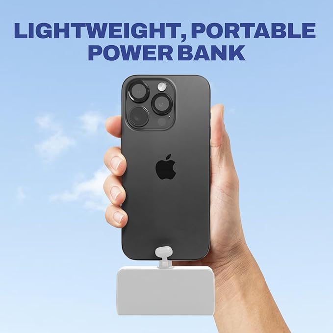 CHARGEWORX Mini Portable Charger Power Bank with Built-in Lightning Output, 5,000 mAh Power Bank with Fast-Charge Dual Output, Pass-Through Charging, LCD Display, Compact Design, White