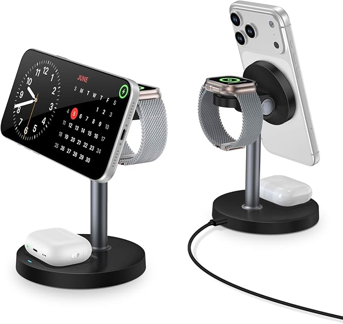 3 in 1 Wireless Charging Station for Apple Magsafe Charger Stand,15W Fast Magnetic Charging Station for iPhone 17 Air 16 15 14 13 12 11 Series, Watch Ultra & AirPods Apple Devices, Cell Phone Dock