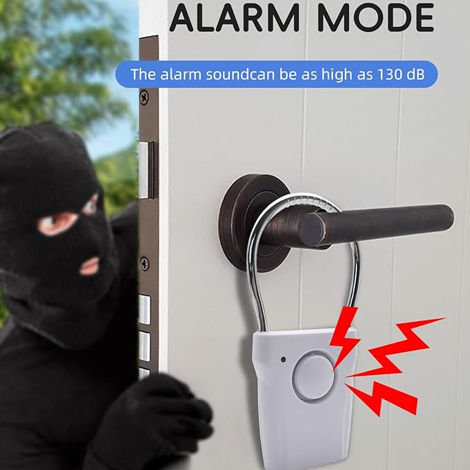 Door Alarm – ABS 120dB Battery Powered Vibration Sensor | Handle Entry Security Alert Device | Portable Indoor Anti Theft Protection for Travel Hotel Rooms Homes Apartments Glass Safety Use