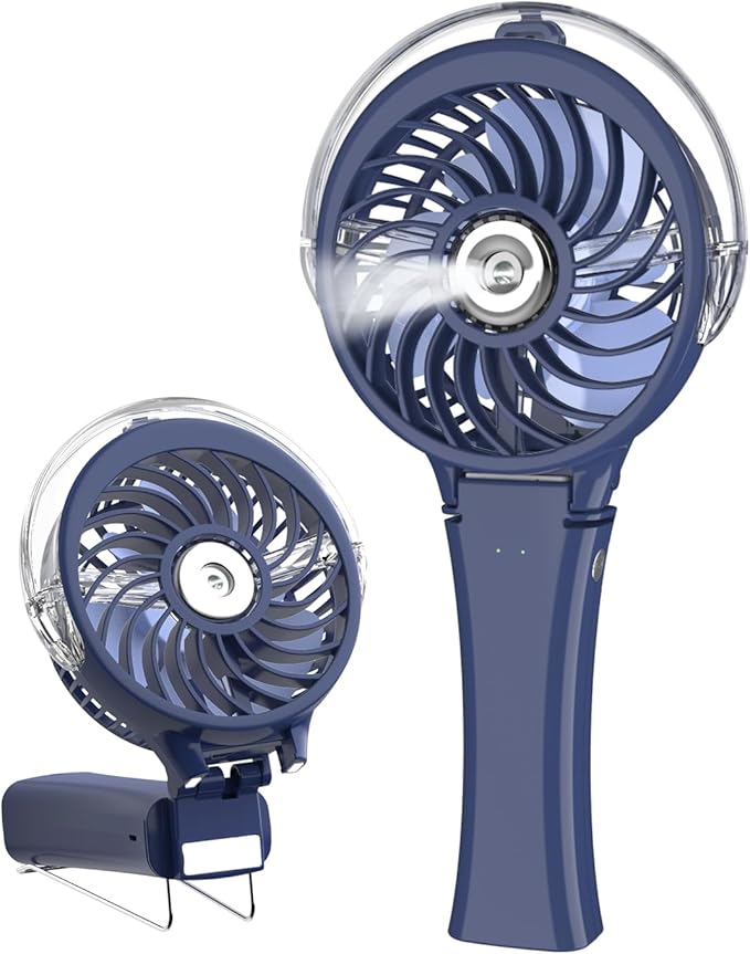 HandFan Upgraded Portable Handheld Misting Fan, Rechargeable Personal Mister Fan, Spray Water Mist Fans, Foldable Mini Cooling Hand Fans for Summer Beach Travel Concerts, Gifts for Women(Royal Blue)