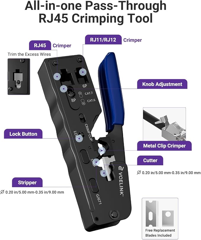 VCELINK RJ45 Crimp Tool, All-In-One Ethernet Pass Through Crimper - Image 4
