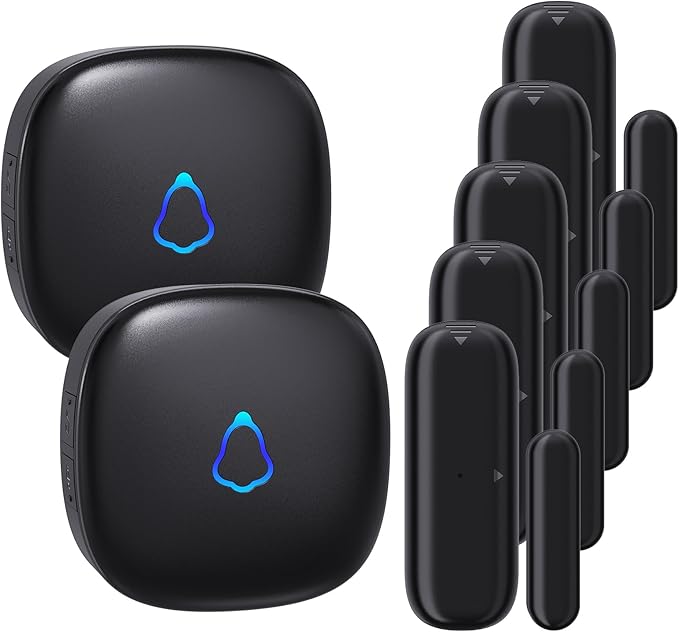 Door Chime, METAK Wireless Door Open Contact Sensor Alarm with 500 FT Range, 58 Chimes and 5 Volume Levels for Business/Store/Home/Office When Entering, 5 Transmitters + 2 Plug-in Receivers