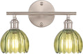 Shenmoyl Bathroom Light Fixtures, 2-Light Vanity Wall Light Over Mirror with Green Tulip Glass Shade for Bedroom Living Room (Bulb Not Included), Satin Nickel