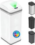iTouchless 13 Gallon Kitchen Trash Can with Odor Filter, Automatic Motion Sensor Bin, Soft-Close Stainless Steel, Slim Wastebasket for Narrow Spaces, White
