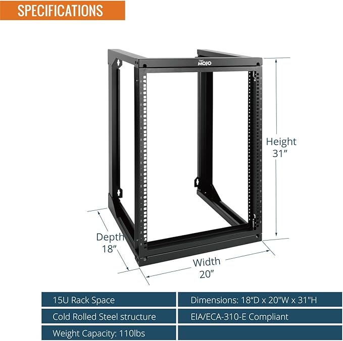 Tecmojo 15U Server Rack with Swing Gate, 15U Rack for 19inch Computer/AV/Data/IT/Media Equipment, Wall Mount Server Rack with 18inch Depth, Square&Tapped Holes