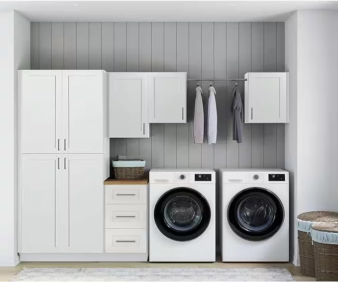 Wall Kitchen Cabinets, RTA Cabinets, White Shaker Cabinet, Wall Mounted, RTA Upper Cabinet, Modern for Kitchen and Bathroom with Door, 15" W x 30" H x 12" D