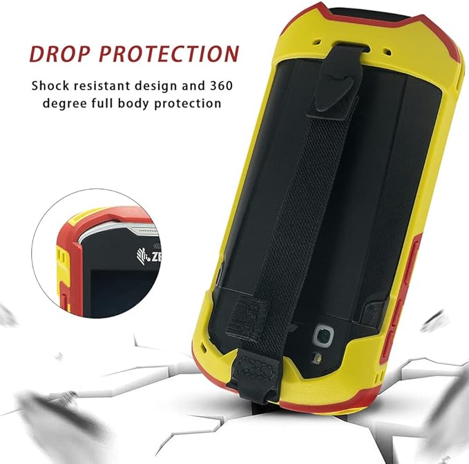 Protective Cover Bumper Case Rugged Boot with Hand Strap for Zebra TC51 TC510K TC52 TC56 TC57 (Red+Yellow)