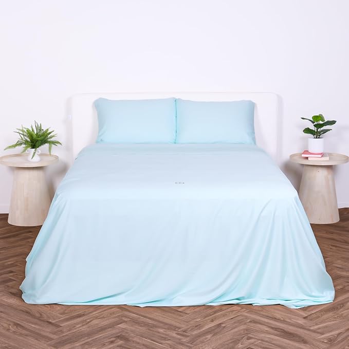 THE LAD COLLECTIVE 3.0 Twin XL Bedding Set - 4-Piece Bedset w/Fitted Sheet, Top Sheet & 2 Standard Pillowcases [Duvet Not Included] - Bamboo-Cotton - Riviera Collection Light Blue