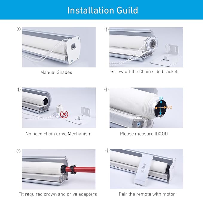 Rollerhouse RTS 12V DC Radio Controlled Tubular Motors for Electric Mini Roller Blind Compatible 1”(25mm) and 1-1/8”(28mm) Roller Shades