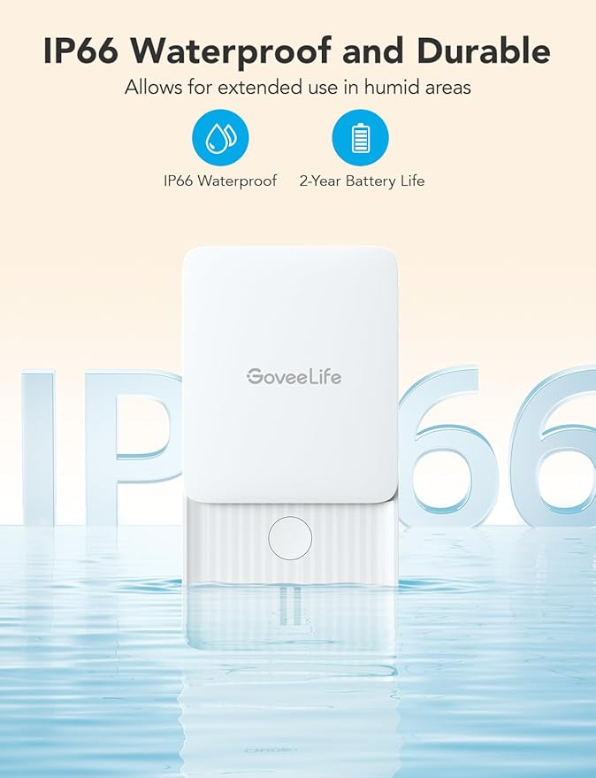GoveeLife Premium Smart Water Leak Detector 2 with 1968ft Ultra-Long Range, WiFi Water Sensor with SMS/Email/APP Push and Sound Alarm, 5-Year Battery Life, Suitable for Home, Basement, Kitchen, 4 Pack