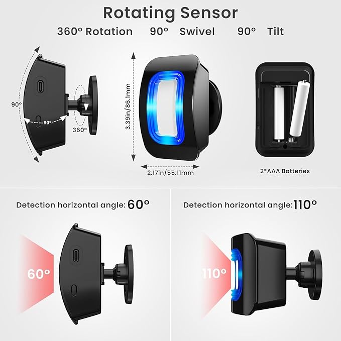 Wireless Motion Sensor LED Light - Motion Detector Alarm Chimes Door Sensor with 500 FT Range Security Alert Monitor System for Home, Business, Store, Office, School