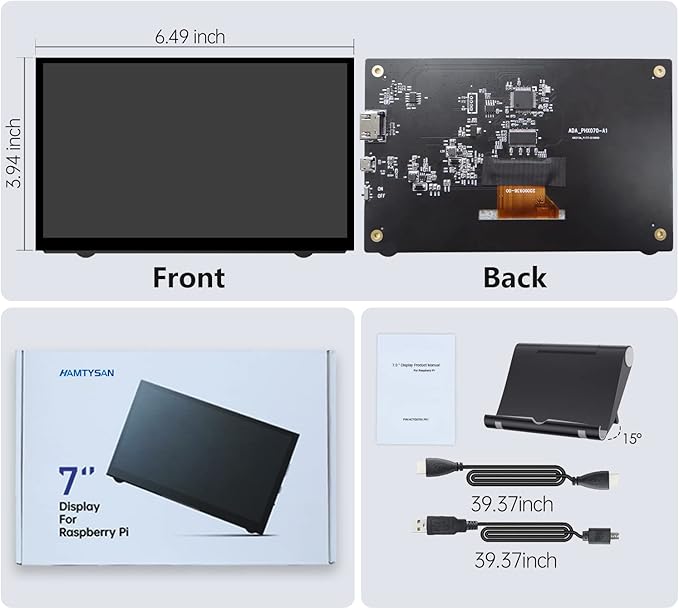 HAMTYSAN Raspberry Pi Screen, 7 Inch Portable Monitor External Display 800x480 IPS Screen Small HDMI Monitor for Raspberry Pi 400/4/3/2/Zero/B/B+ Jetson Nano Win11/10/8/7 (Non-Touch)