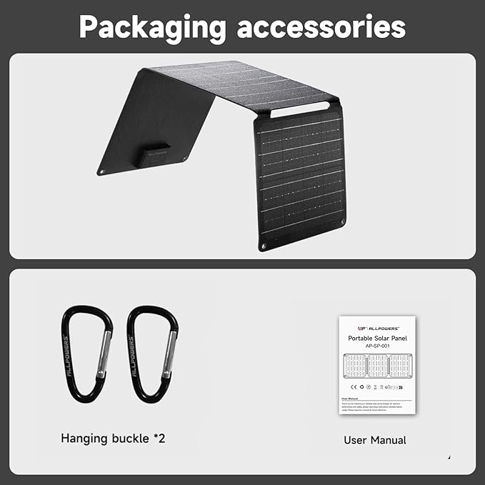 ALLPOWERS SP001 21W Portable Solar Panel Charger, High-Efficiency 22-25% Folding Solar Panel for Camping, RV, Home, and Outdoor Use with Dual USB Outputs（SP001-21W