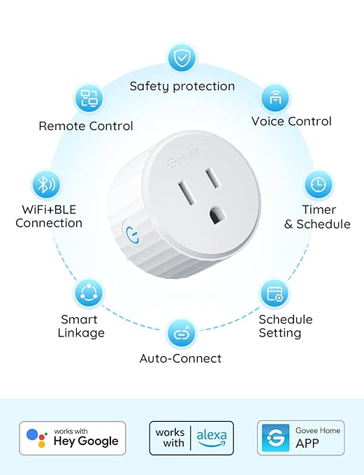 Govee Smart Plug, WiFi Plugs Work with Alexa & Google Assistant, Smart Outlet with Timer & Group Controller, WiFi Outlet for Home, No Hub Required, ETL & FCC Certified, 2.4G WiFi Only, 4 Pack