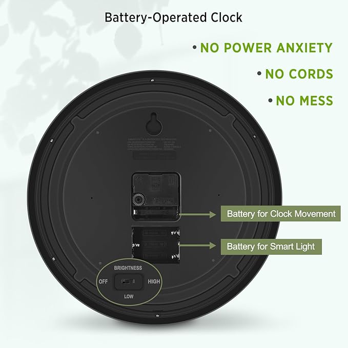 WallarGe Night Light Wall Clock for Bedroom - Silent Lighted up Wall Clock Glow in The Dark, Battery Operated Wall Clocks for Living Room/Kitchen, Easy to Read Large Digital Display, 12 Inch