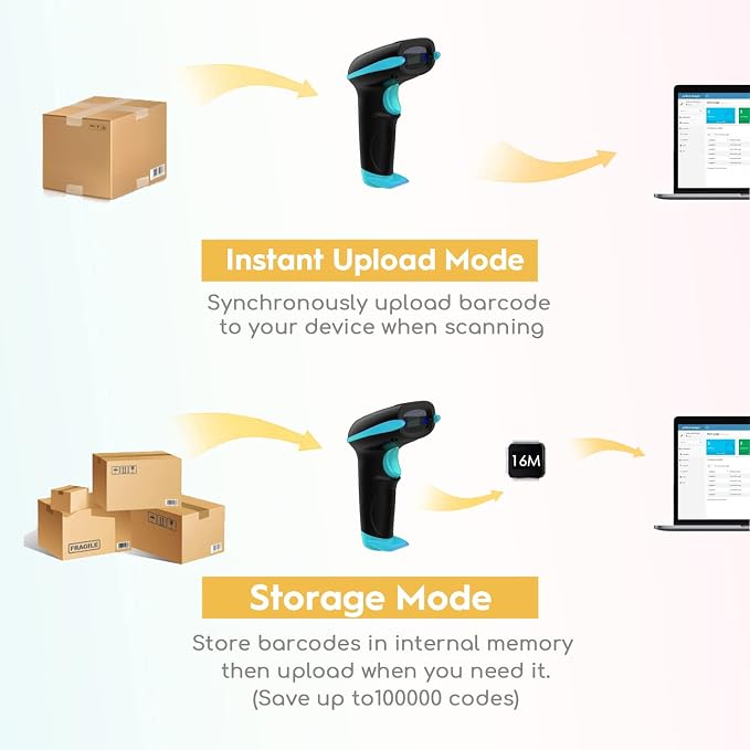NADAMOO Wireless Barcode Scanner 328 Feet Transmission Distance USB Cordless 1D - Image 6