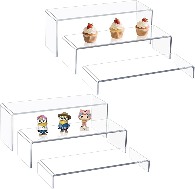 Blaithom Acrylic Display Riser Stand,6Pcs 12'' Length Tier Display Stands, Thickened to 0.2''(5mm) Acrylic Shelf Risers for Perfume Display,Risers for Buffet Table,Cupcake Stand,Pop Figurines,Tumbler,Food