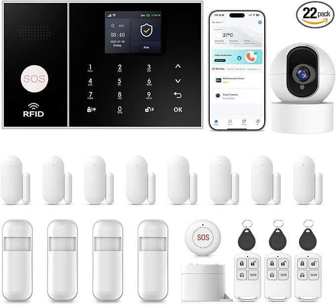 Wireless Home Security Systems, 22Piece WiFi+4G App by PGST