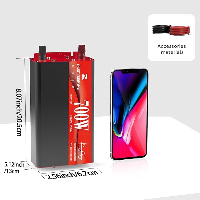 700W Pure Sine Wave Inverter 12V DC to 120V AC – 1400W Peak, Power Inverter with 2 AC Outlets + Dual 3.4A USB Ports, Display, Auto Recovery & 6 Protections for RV, Truck, Camping, Home Backup
