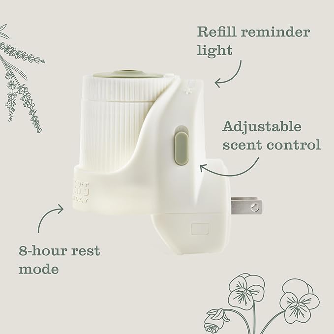 MRS. MEYER'S Clean Day Premium Scented Oil Diffuser, Wall Plug in Air Freshener, Aromatherapeutic Home Scent Device, Automatic Shut-Off and Adjustable Scent Control, Refills Sold Separately