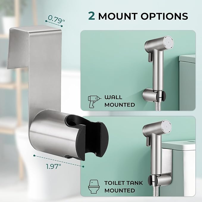 Handheld Bidet Sprayer for Toilet, Adjustable Water Pressure Control Rotary Switch with Bidet Hose, Exclusive Single Nozzle High Pressure Mode for Cleaning Stubborn Stains, Brushed Nickel