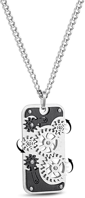 Stainless Steel Mechanical Rotatable Gear Pendant Necklace by Unknown
