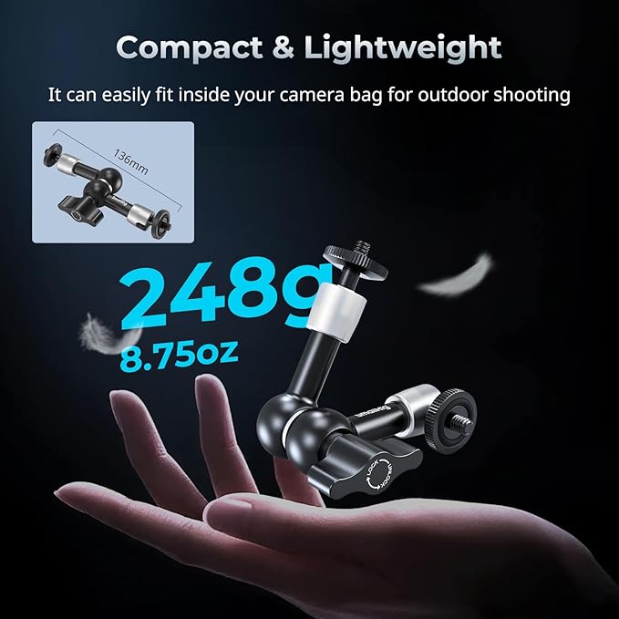 SMALLRIG 5.5-inch Magic Arm 2-Pack, Articulating Adjustable Friction Arm Mount with 1/4"-20 Thread Screw, for Camera Monitor/LED Light Setup, 5316