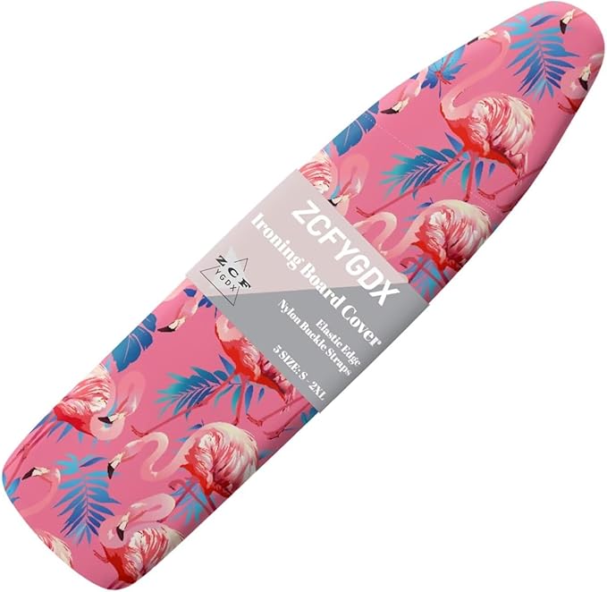 ZCFYGDX Flamingo Palm Leaf Print Ironing Board Covers (15 x 48 in) Hook & Loop Elastic Edge Easy to Install, Scorch Resistant,Lightweight & Breathable Anti-Slip & Wear-Resistant Home Size-L